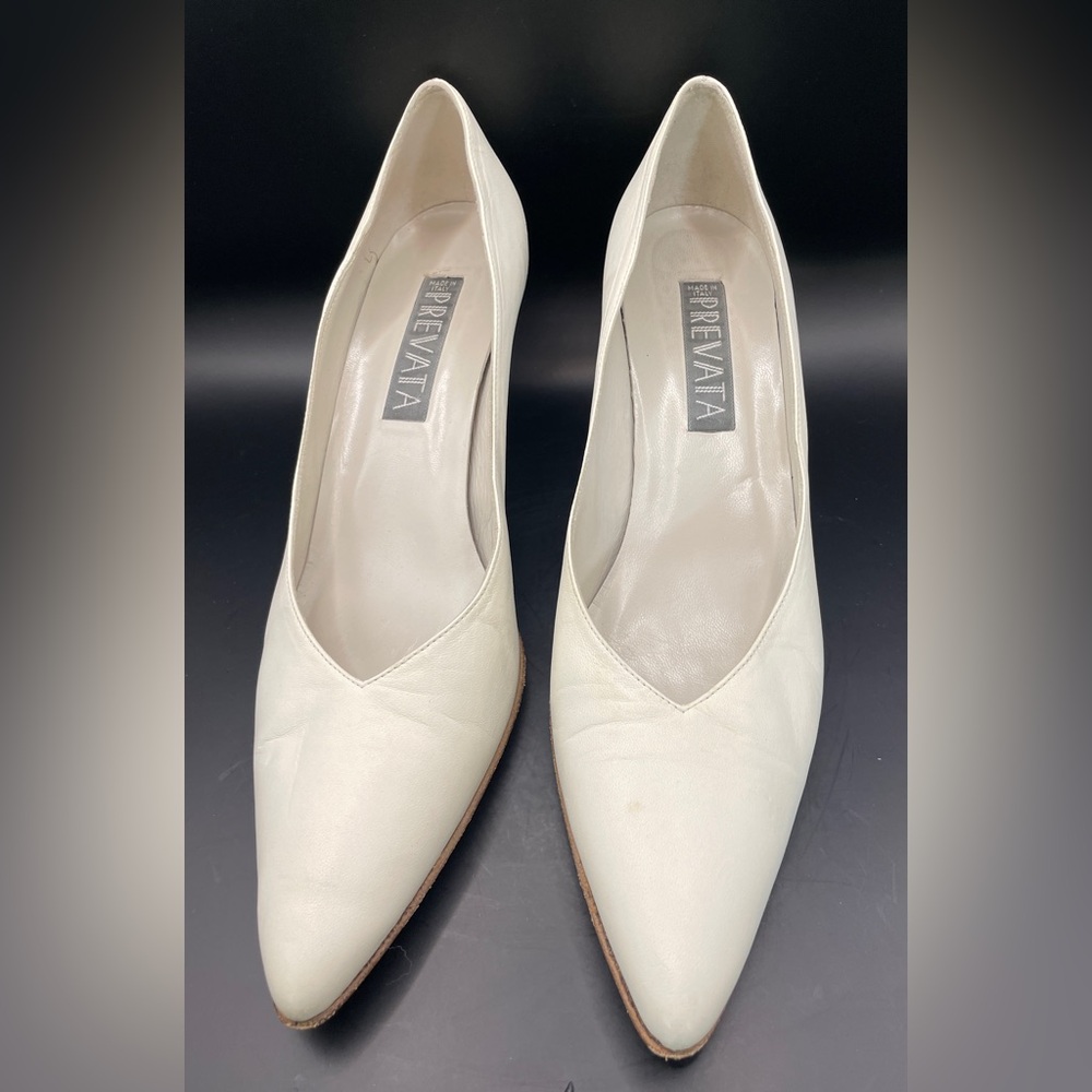 Prevata Women's White Leather Heels